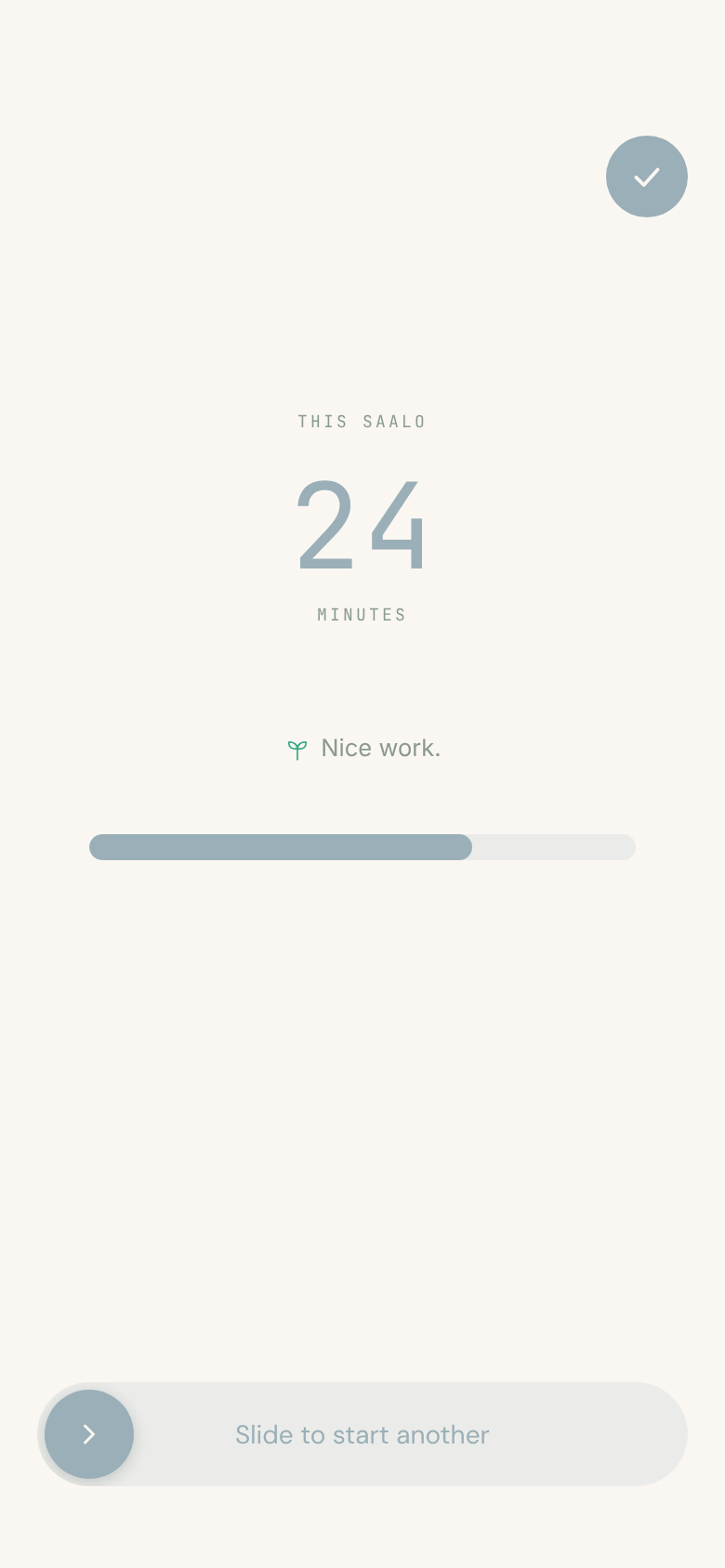 A finished saalo in the Saalo app. Numbers are examples.